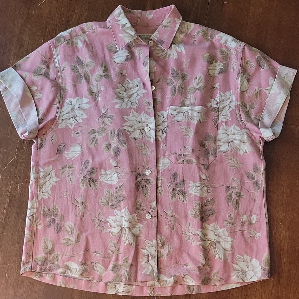 Vintage Banana Republic Pink Floral Linen Blend Shirt